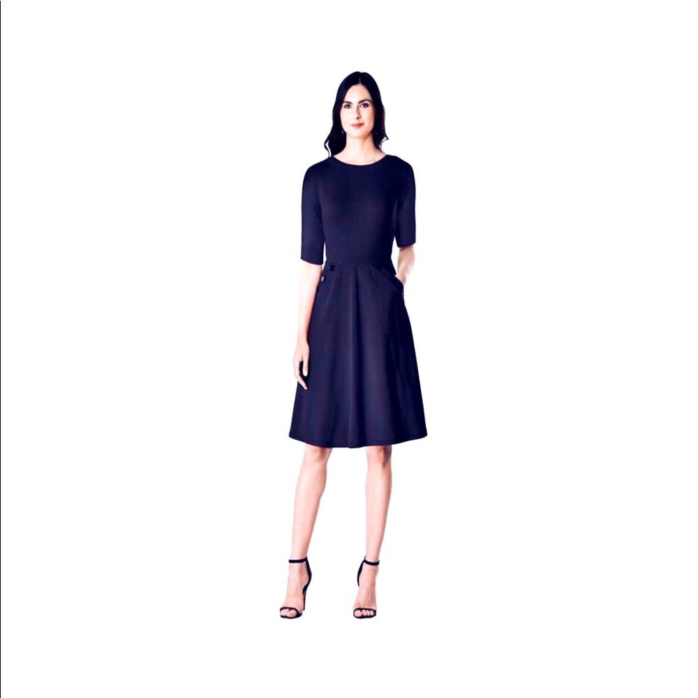 Boatneck Navy Buttons on Pockets Dress